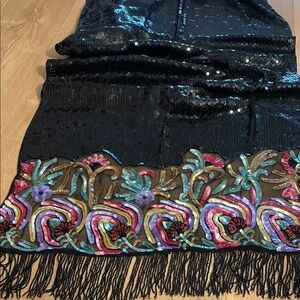 Large Black and Floral Sequence Scarf